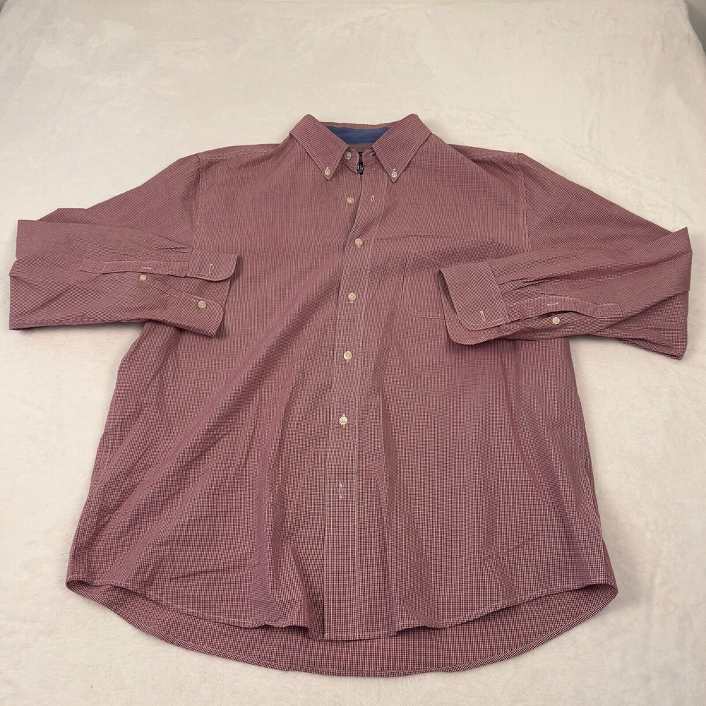 Chaps Men's Long Sleeve Shirt XL Red Houndstooth Button Down Easy Care Casual